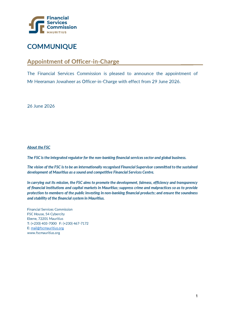 Acrion-Regulation Watch-FSC Mauritius Appoints Mr Heeraman Jowaheer as Officer-in-Charge 5