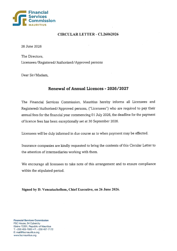 Acrion-Regulation Watch-FSC Mauritius Extends Annual Licence Renewal Fee Payment Deadline to 30 September 2026 4